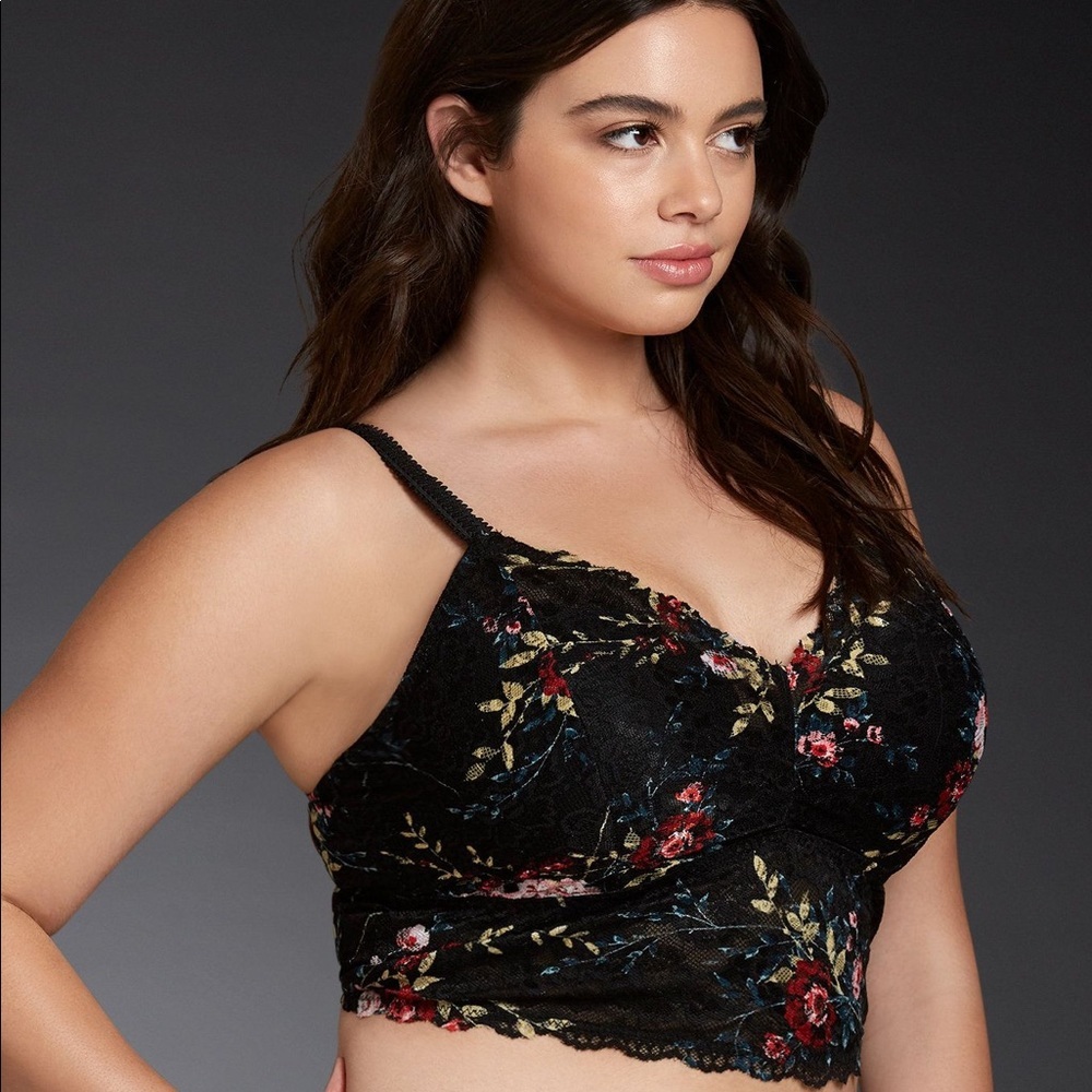 Torrid Black Floral Crop Bralette